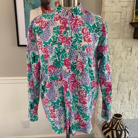 Vintage Tops - Vintage Multicolor Graphic Button Down Shirt 80s 90s SIze Medium